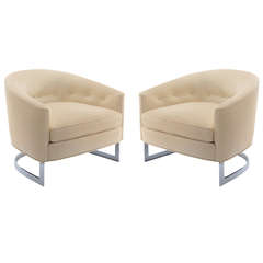 Pair of Leather and Steel Tub Chairs by Milo Baughman