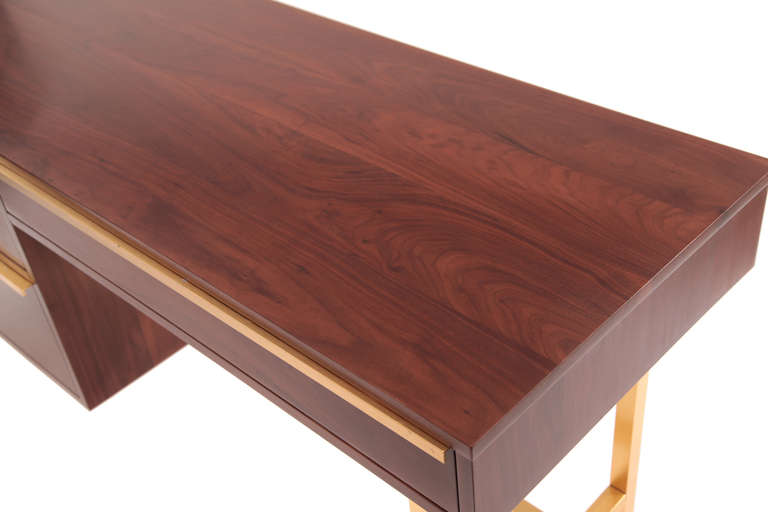 Custom Solid Walnut and Brass Desk In Excellent Condition In Phoenix, AZ