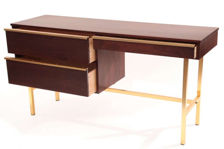Mid-20th Century Custom Solid Walnut and Brass Desk