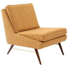 Paul McCobb Walnut Brass and Upholstered Lounge Chair