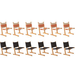 12 Oak Sling Dining Chairs by Adrian Heath for Cado 6