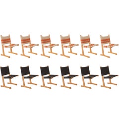 12 Oak Sling Dining Chairs by Adrian Heath for Cado