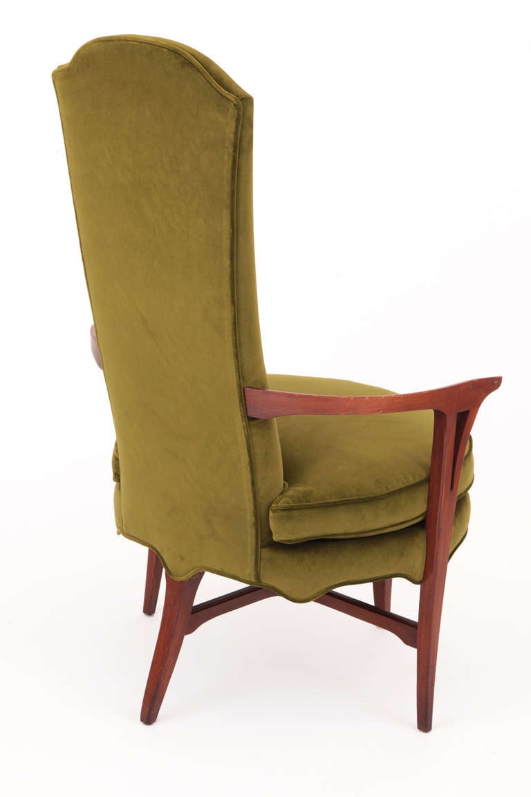 Mid-20th Century Italian 1960s Lounge Chairs in Green Velvet and Walnut