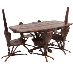 Brutalist Steel and Pine Dining Table and Chairs 3
