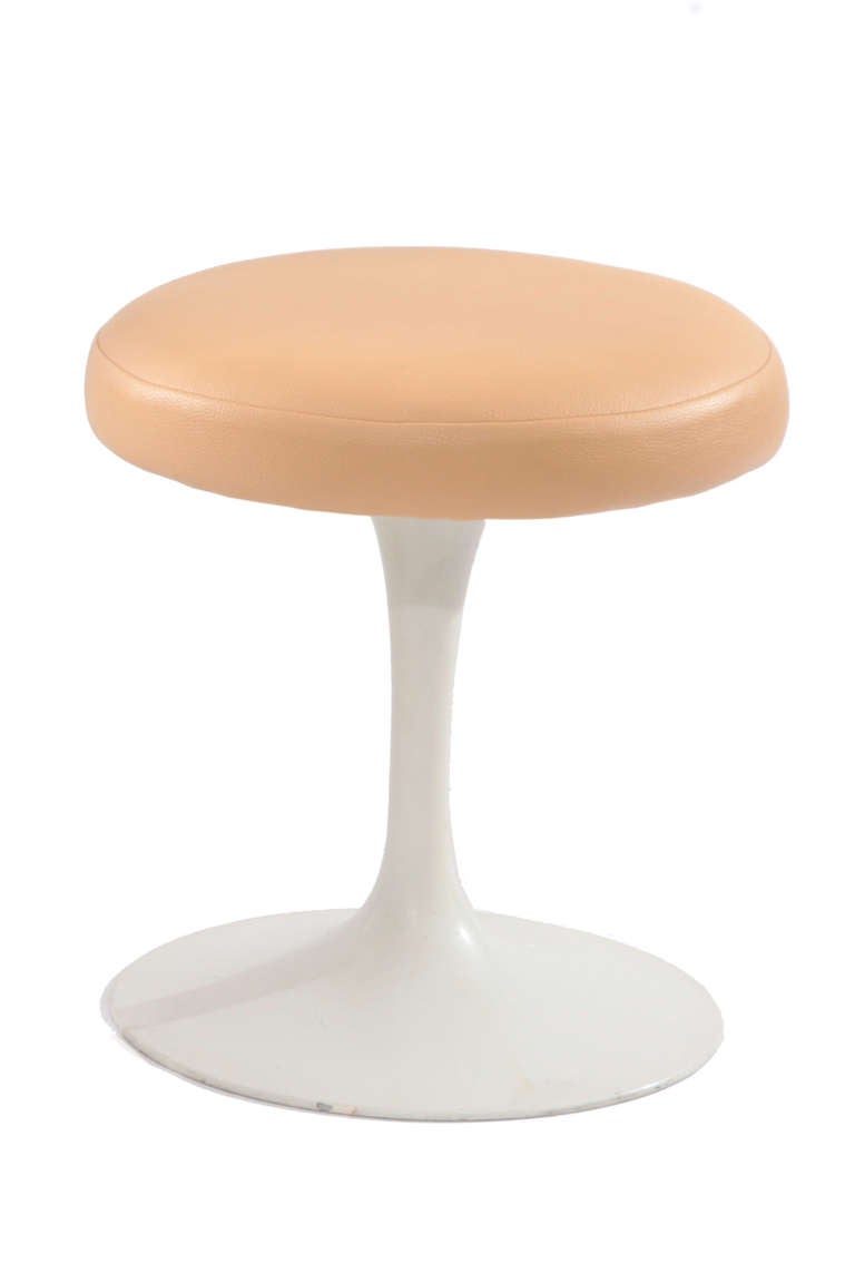 Eero Saarinen for Knoll swivel stool circa early 1960's. This example has an iron base and bisque leather upholstery.