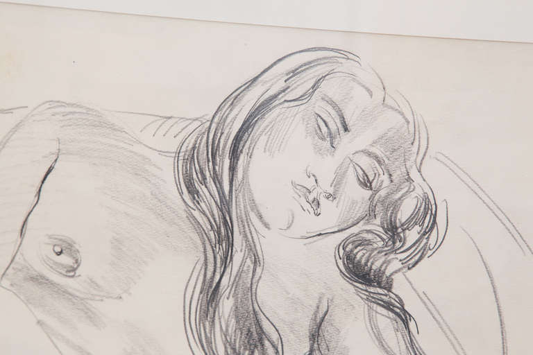 Sir Jacob Epstein figurative pencil drawing circa early 1930s, with provenance available. There is a drawing on the front and back of the same piece of paper and thus the buyer is getting two examples for the price of one. It has been framed so that