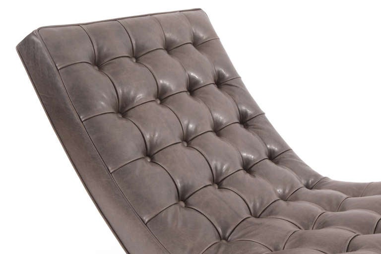 American Button Tufted Gray Leather Chaises Longue