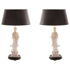 Glamorous Pair of Porcelain Courtesan Table Lamps