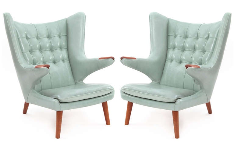 Incredible Pair of Hans Wegner Leather Papa Bear Chairs