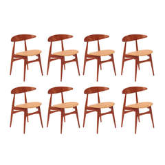 Eight Hans Wegner Teak and Leather Dining Chairs