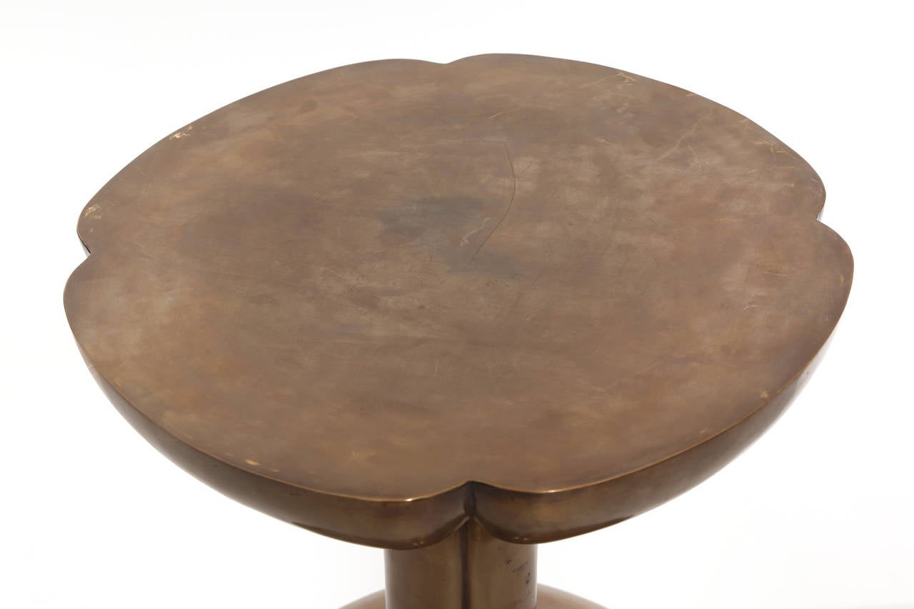 Jacques Garcia for McGuire cast brass pedestal table. This sculptural example has a patinated bronze finish and can be used as shown or with a larger glass marble or wood top. Retains McGuire label.