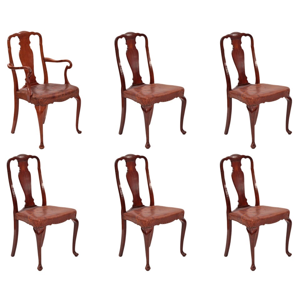 Six Stunning Burled Walnut Queen Anne Dining Chairs