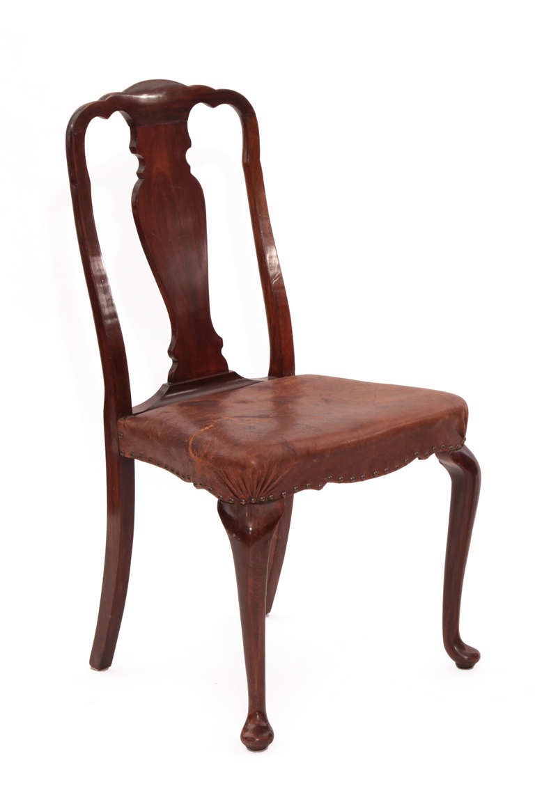 Leather Six Stunning Burled Walnut Queen Anne Dining Chairs