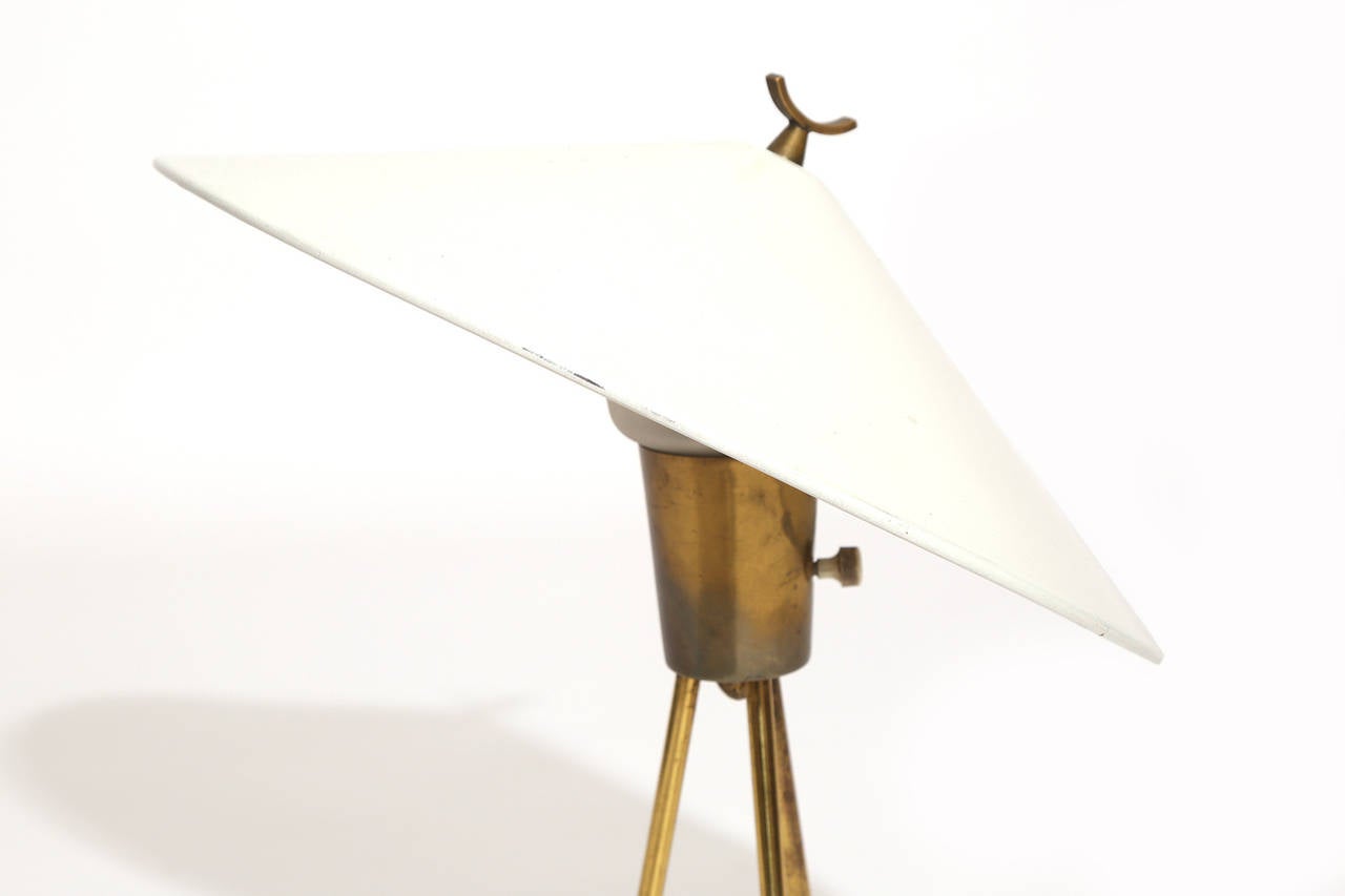 American Brass and Enameled Metal Tripod Lamp by Lightolier