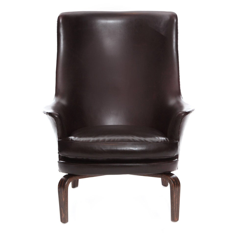 High Back Leather Lounge Chair by Arne Norell