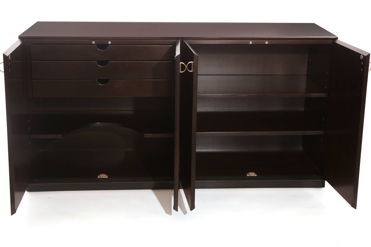 Mid-Century Modern Lacquered Walnut and Brass Sideboard by Directional