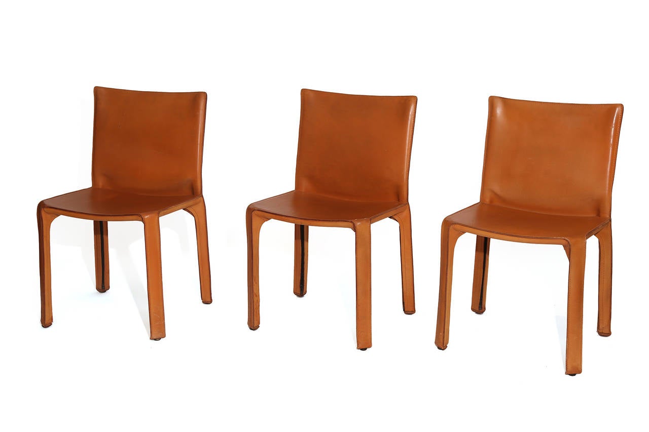 Mid-Century Modern Six Mario Bellini for Cassina Leather 'Cab' Chairs
