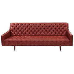 Diamond Tufted Cognac Leather Sofa