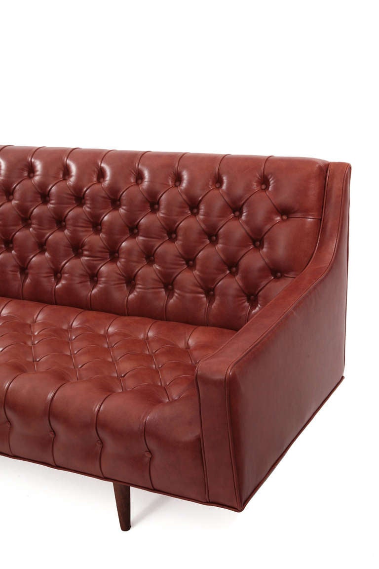 Mid-20th Century Diamond Tufted Cognac Leather Sofa