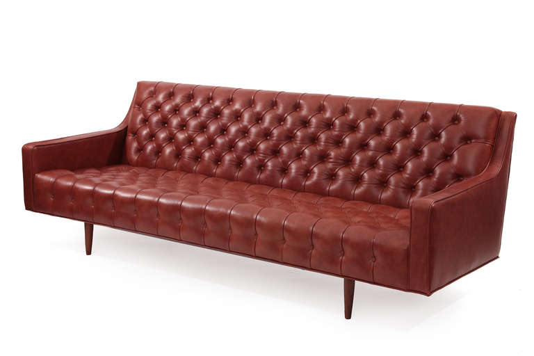 American Diamond Tufted Cognac Leather Sofa