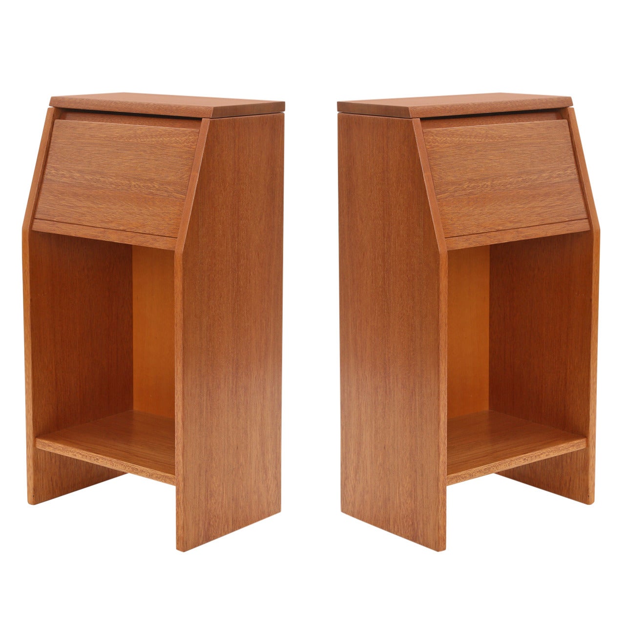 Pair of Striped African Mahogany Nightstands by Brown Saltman