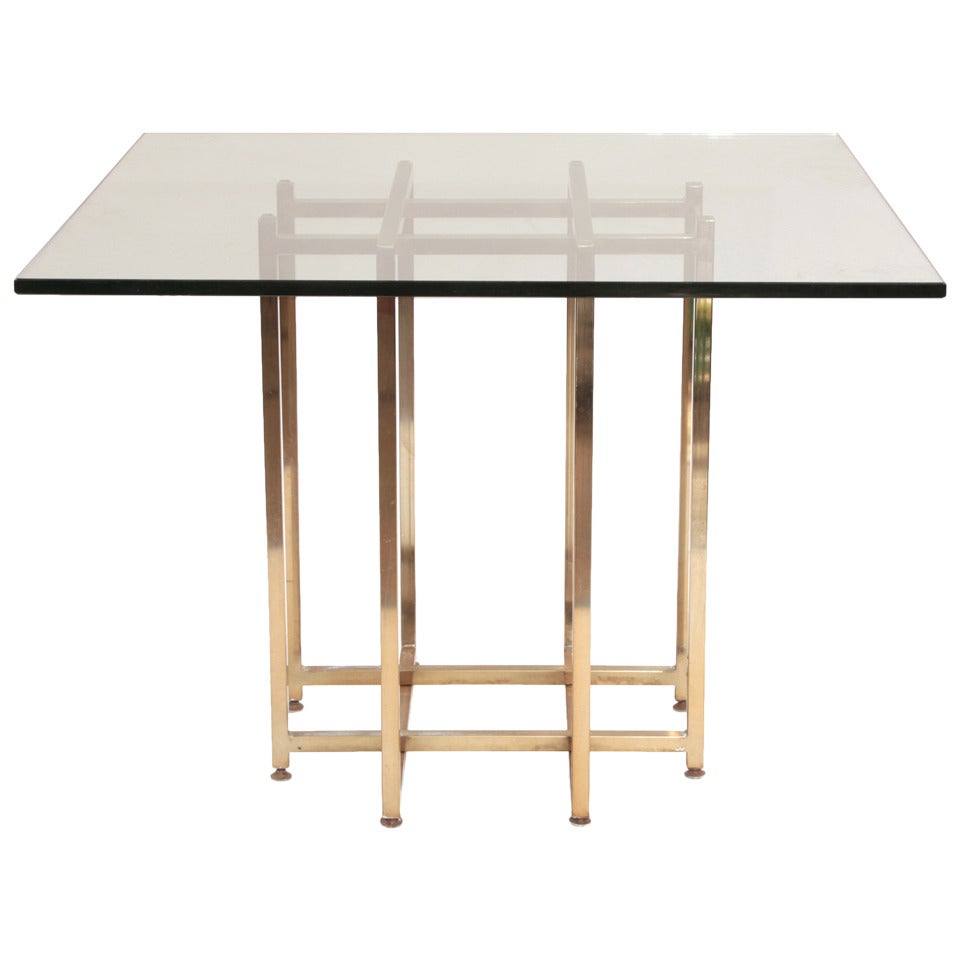 Patinated Brass and Glass Architectural Dining Table