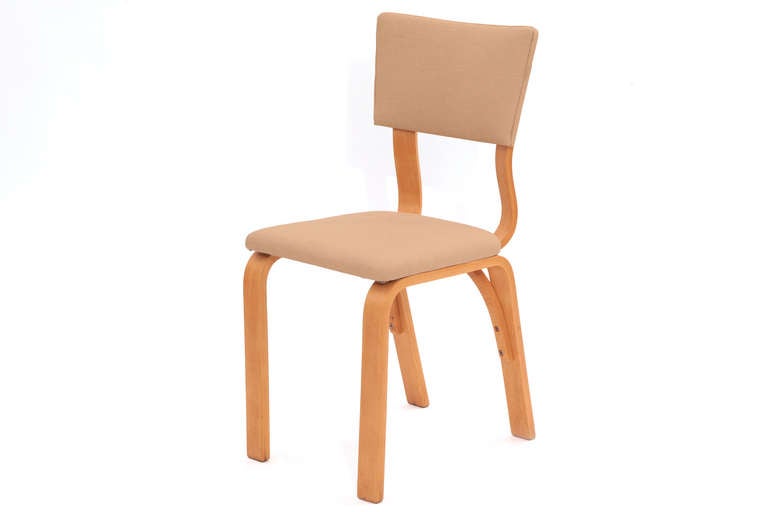 10 Joe Atkinson for Thonet dining chairs circa early 1950's. These examples have bentwood birch frames that have been newly finished and are now awaiting the leather or fabric of your choice. Price listed does not include upholstery and is for the