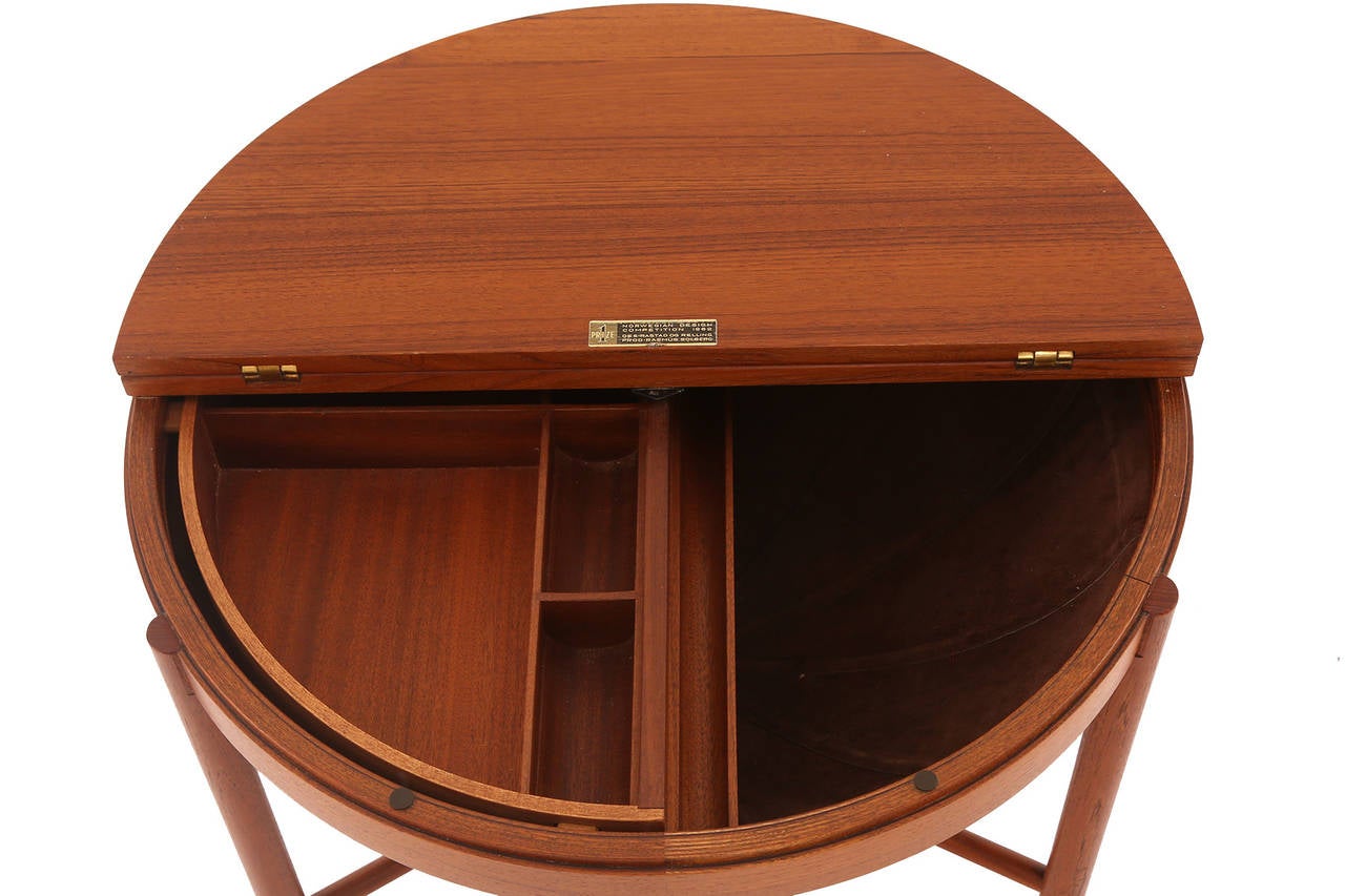 Mid-Century Modern Teak and Suede Sewing Table by Rastad & Relling