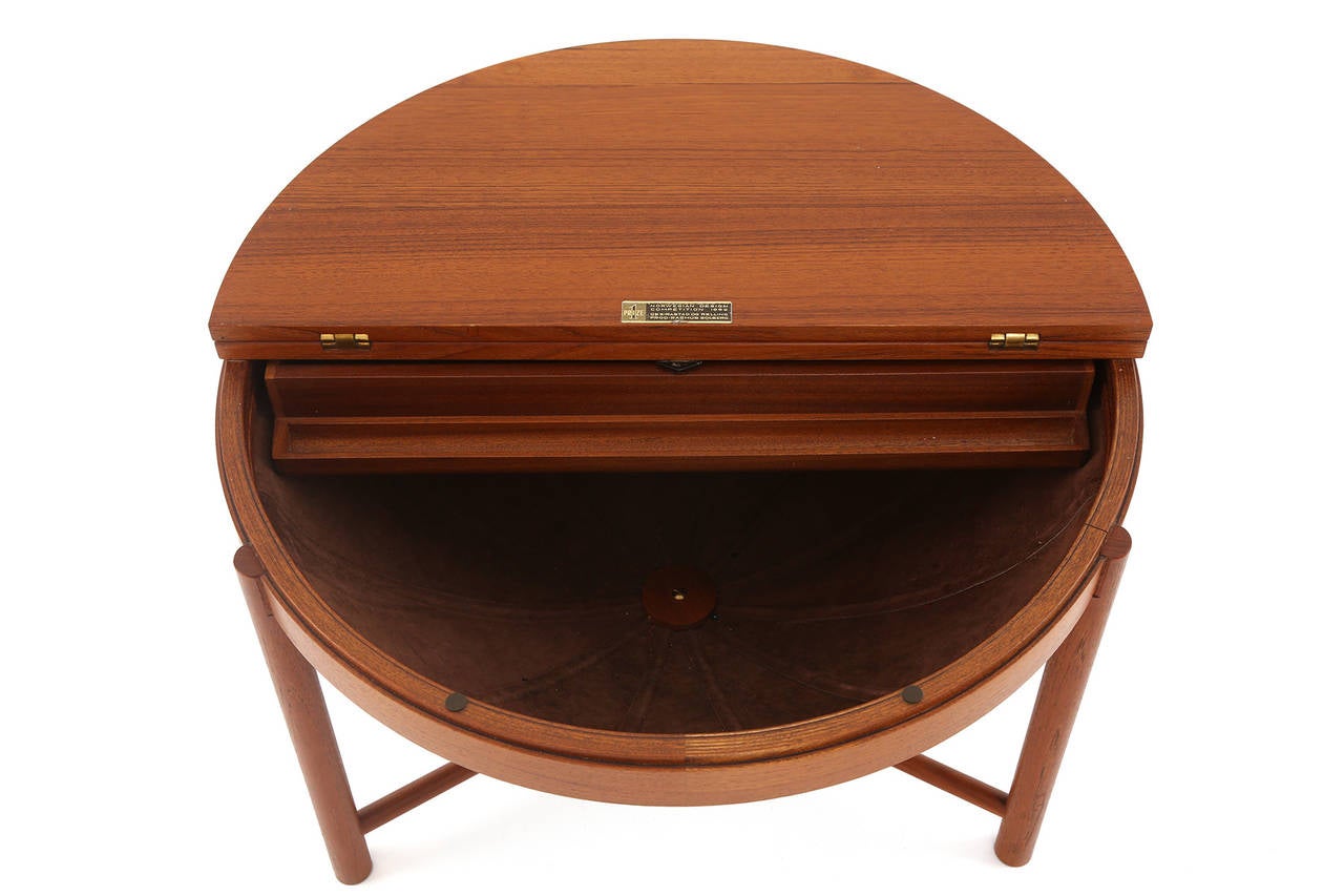 Mid-20th Century Teak and Suede Sewing Table by Rastad & Relling