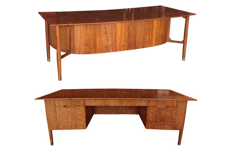 Masterful Flamed Mahogany & Walnut Desk by Johnson