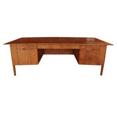 Vintage Masterful Flamed Mahogany & Walnut Desk by Johnson