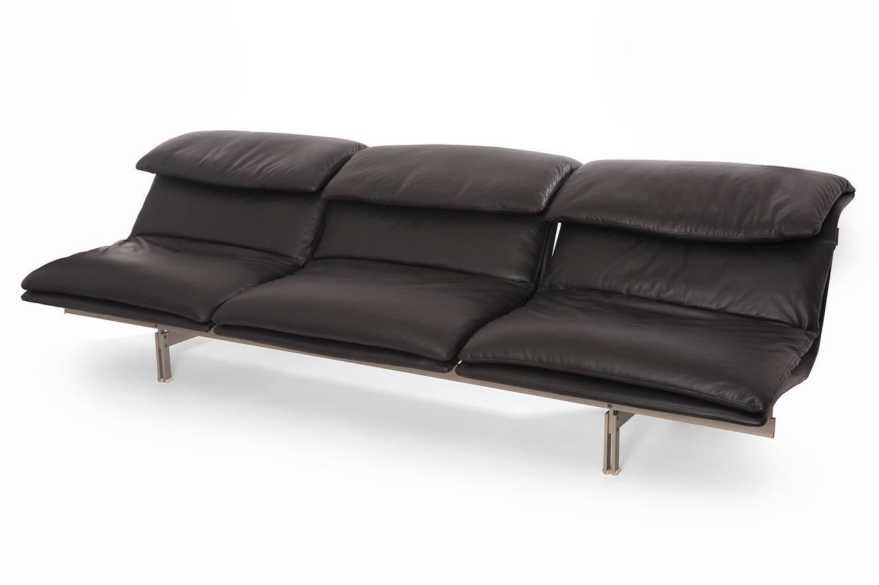 Satin Steel And Leather Wave Sofa By Saporiti At 1stdibs Satin Steel And Leather Wave Sofa By Saporiti In Excellent Condition For Phoenix