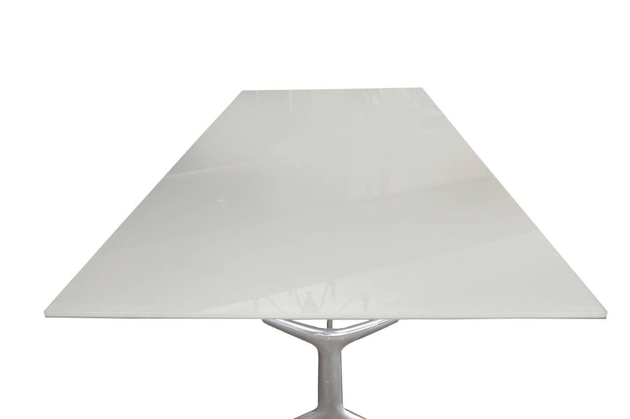 Mid-Century Modern Alberto Meda Polished Aluminum and Sandwich Glass Dining Table