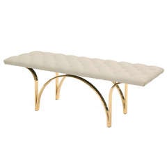 Chic Leather and Brass Diamond Tufted Bench