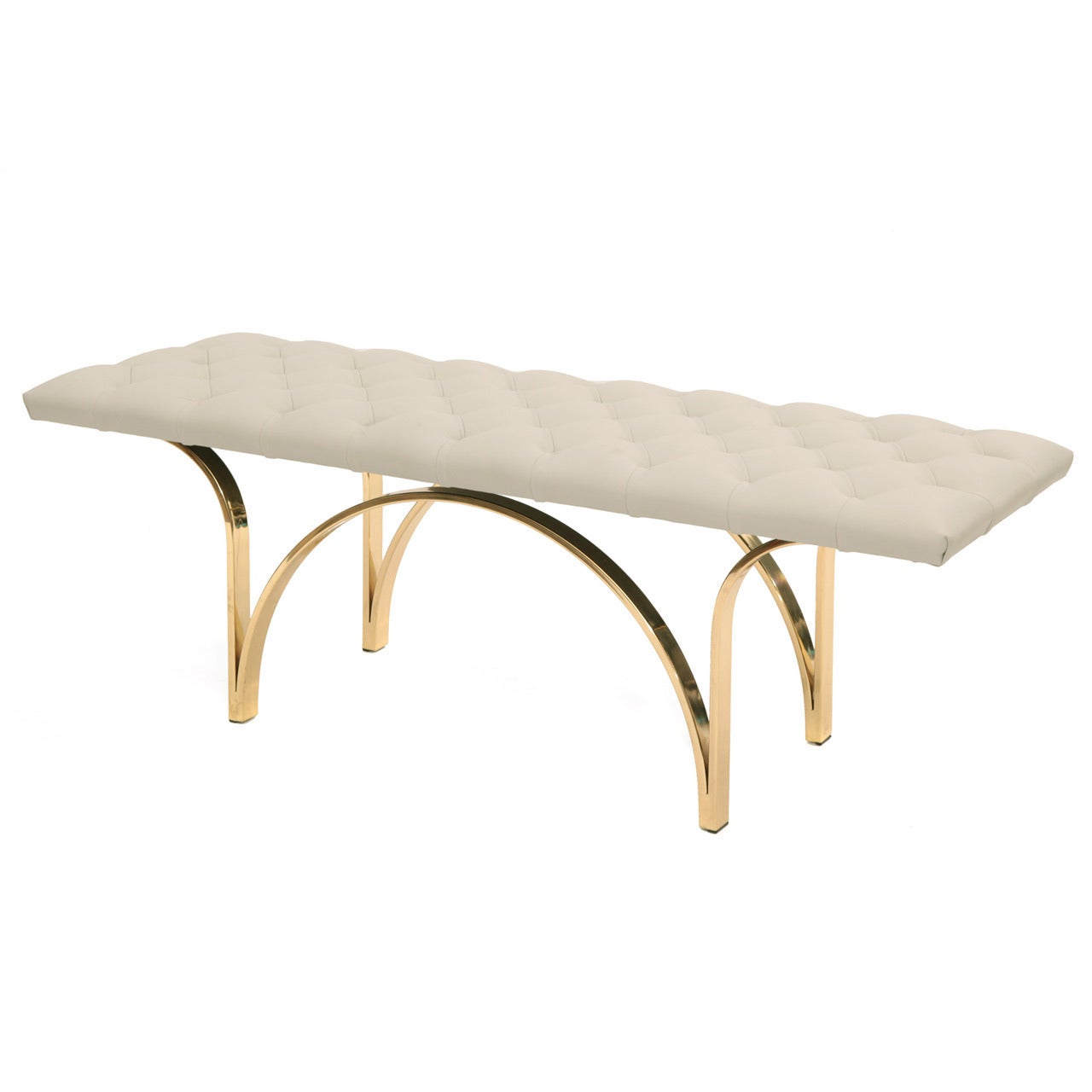 Chic Leather and Brass Diamond Tufted Bench at 1stDibs