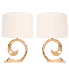 Elegant Pair of Pierre Cardin Satin Brass Lamps