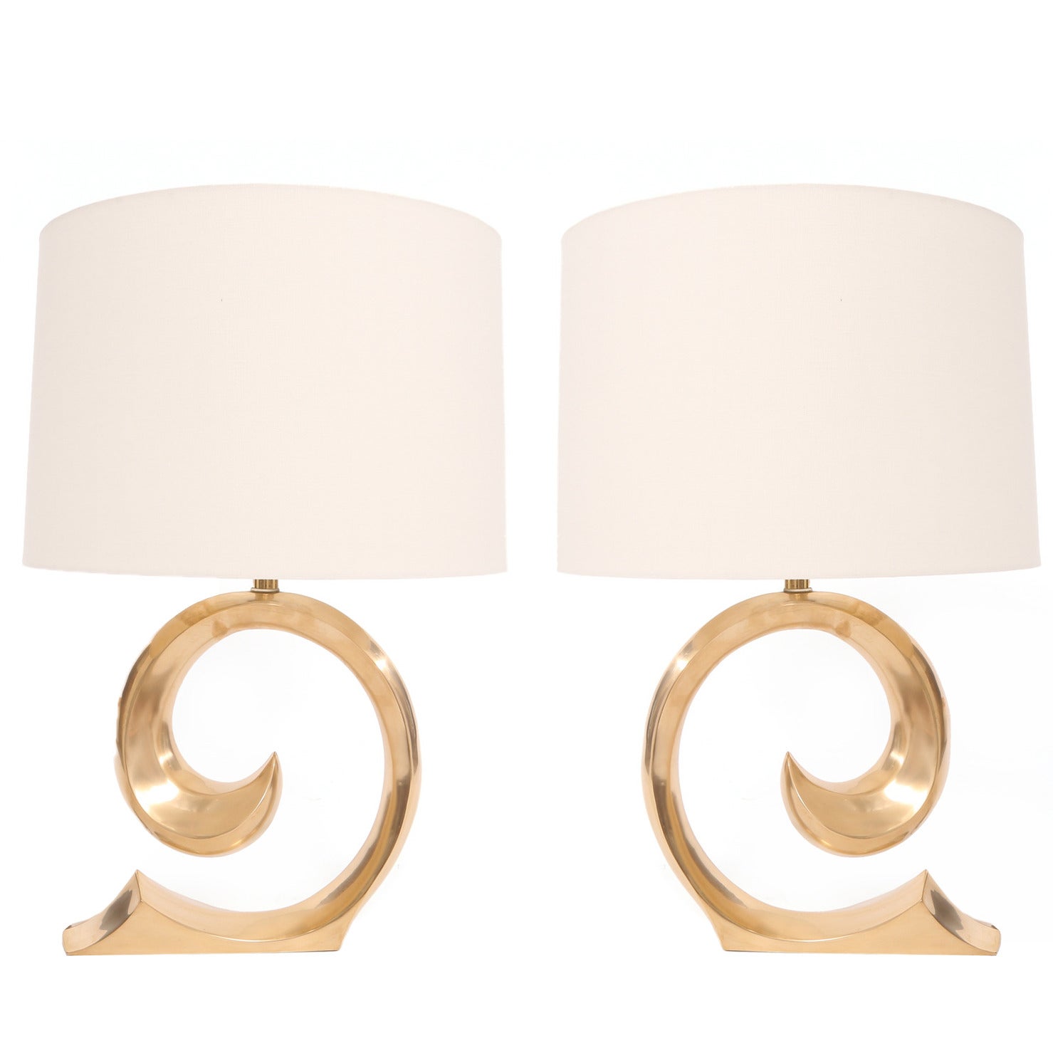 Elegant Pair of Pierre Cardin Satin Brass Lamps