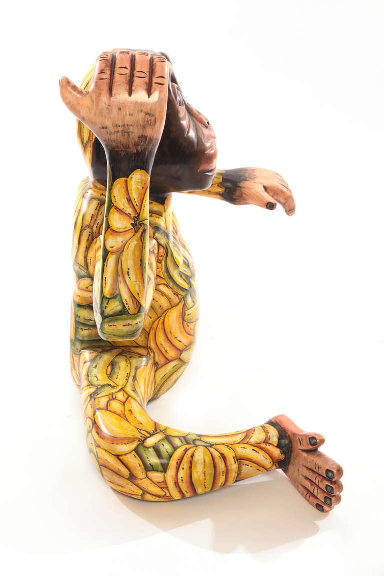 Hand-Carved Lifesize Hand-Painted Monkey by Sergio Bustamante