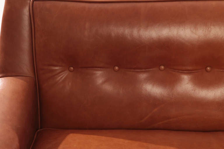 Mid-Century Modern Gorgeous Caramel Leather and Rosewood Danish Loveseat