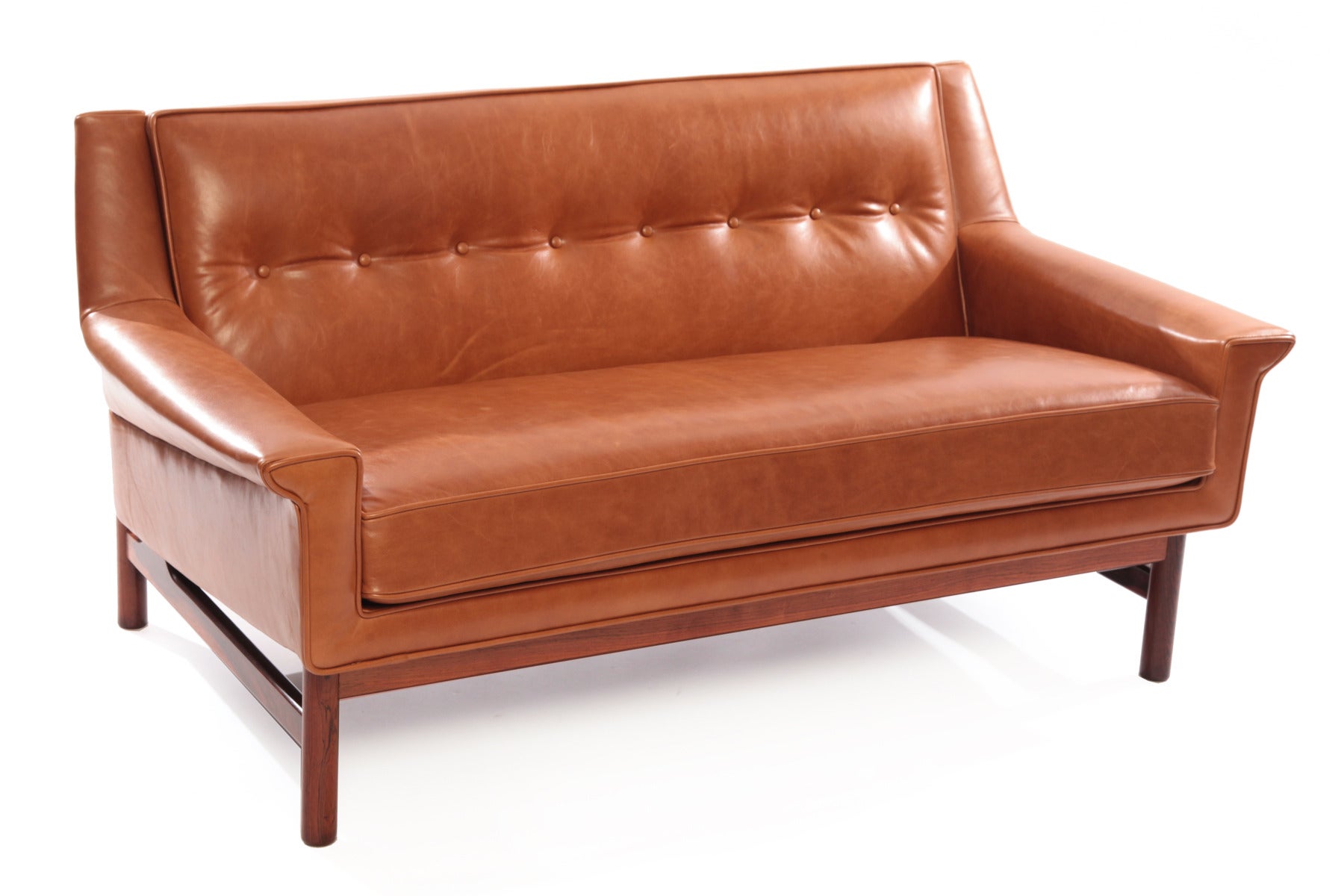Gorgeous Caramel Leather and Rosewood Danish Loveseat