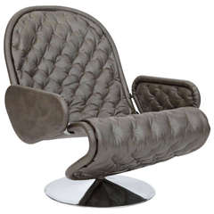 Gorgeous Silver Gray Diamond Tufted Leather Verner Panton Leather 123 Chair 10