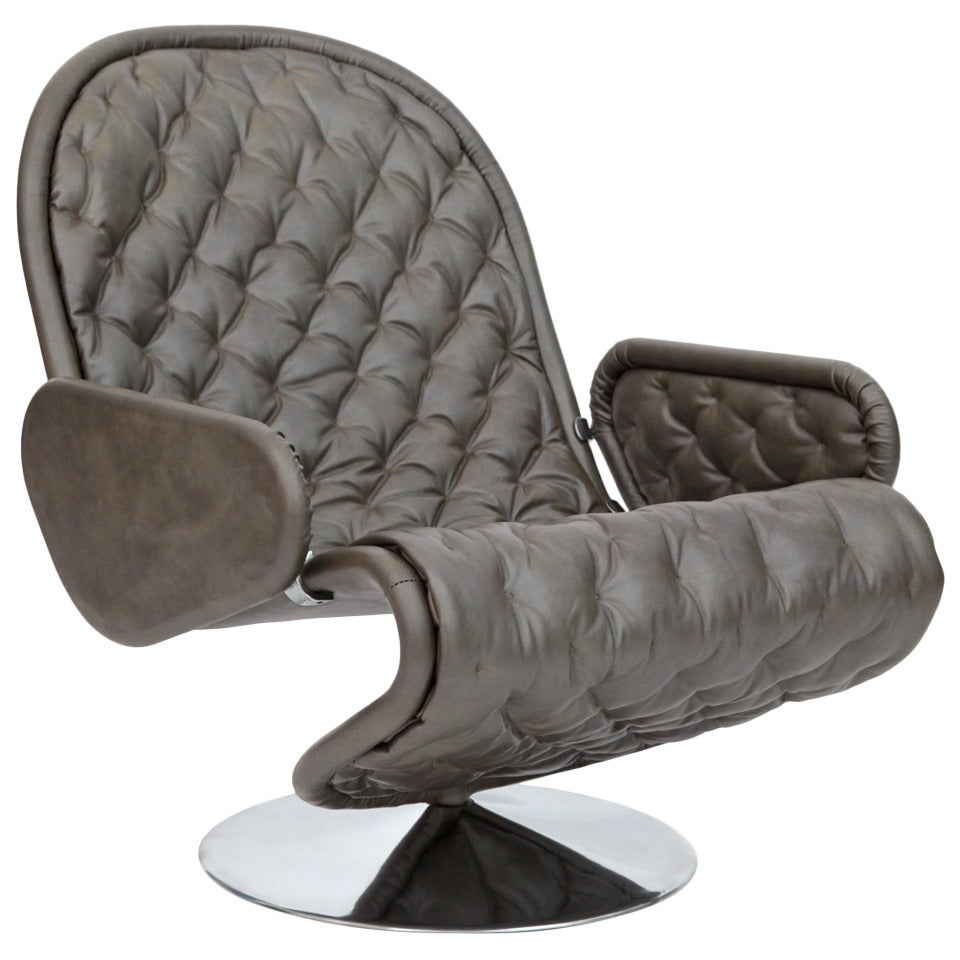 Verner Panton Fritz Hansen Gray Leather 123 Chair