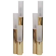 Pair of Polished Brass, Tubular Table Lamps
