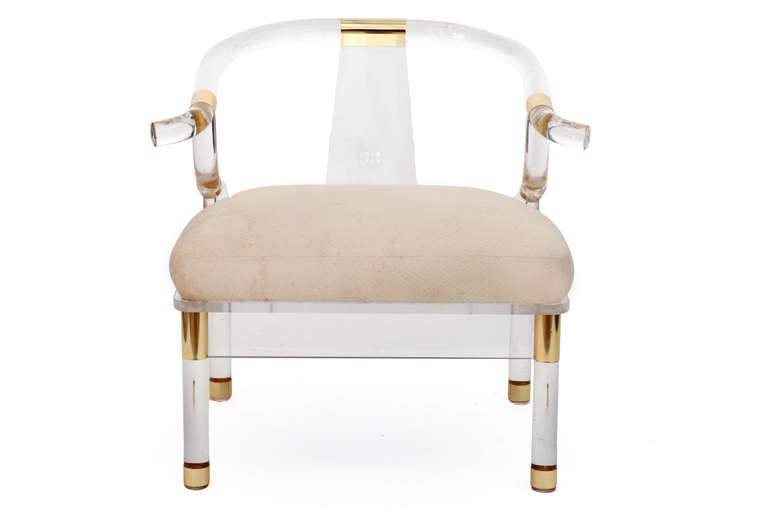 Phenomenal Lucite and Brass Armchair In Excellent Condition In Phoenix, AZ
