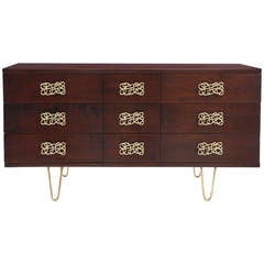 Striking Walnut and Brass Chest of Drawers