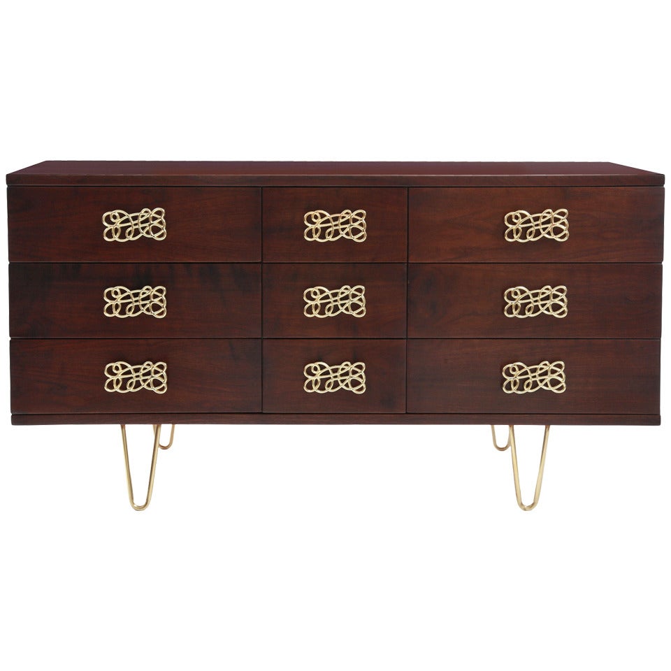 Striking Walnut and Brass Chest of Drawers