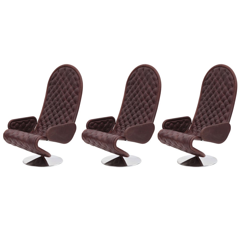  Verner Panton Large-scale 1970s Brown Leather 123 Chairs