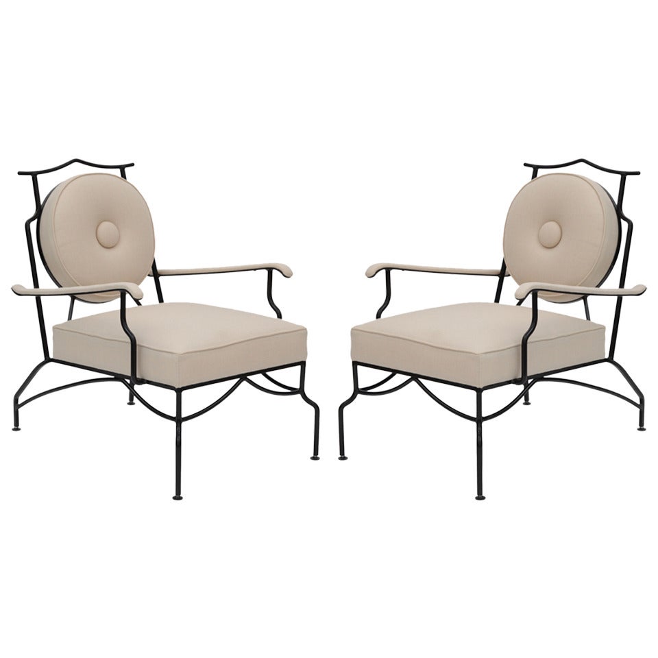 Striking Pair of Aluminum and Upholstered Lounge Chairs