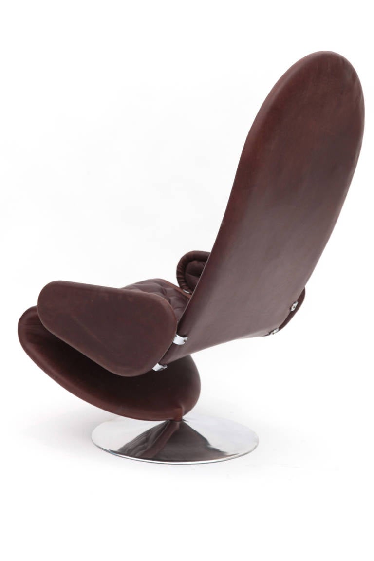 Mid-Century Modern  Verner Panton Large-scale 1970s Brown Leather 123 Chairs