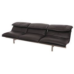 Satin Steel and Leather Wave Sofa by Saporiti